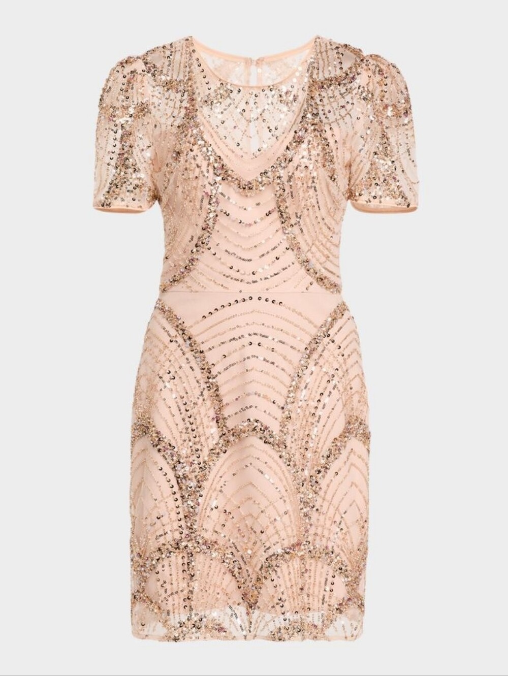 NWT $448 DRESS THE POPULATION Lee Embellished Body-Con Minidress Rose Gold